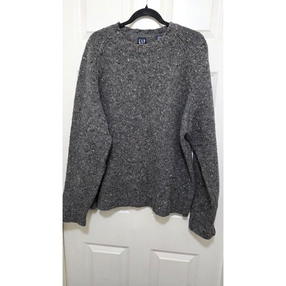 Gap Men Gray Fisherman Speckled Knit 100% Wool Crewneck Sweater Size L - Picture 2 of 10